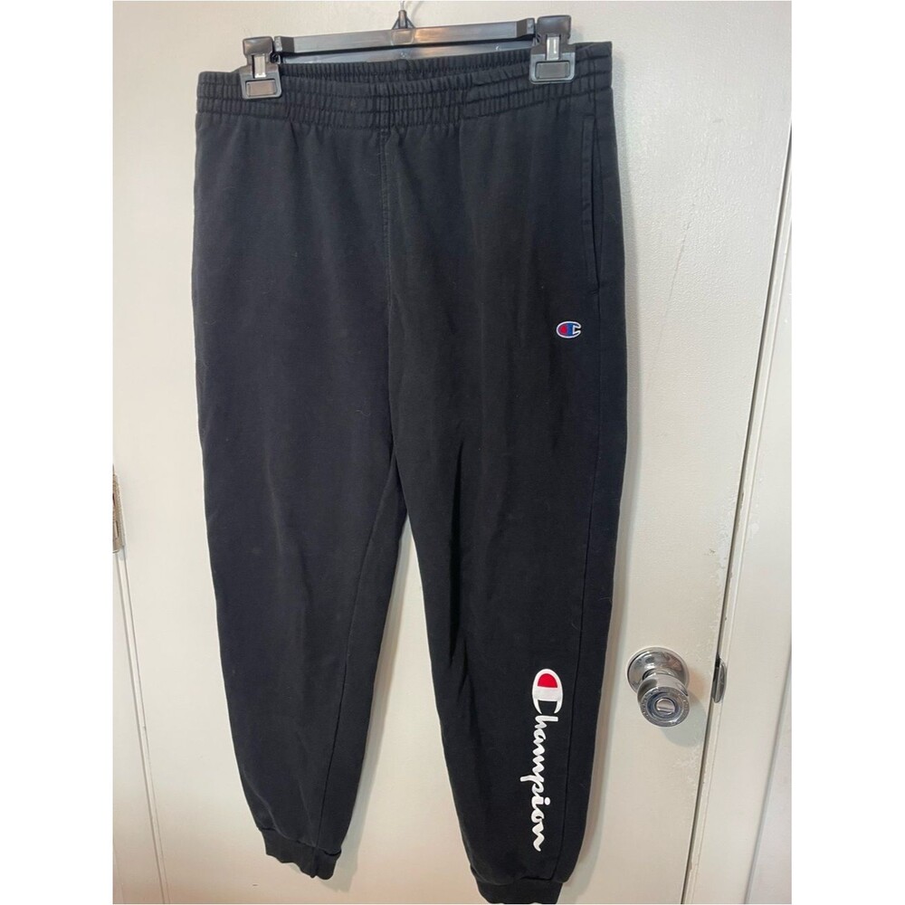 Champion mens Black Fleece Jogger Sweatpants Vertical Logo Sz XL pants athletic